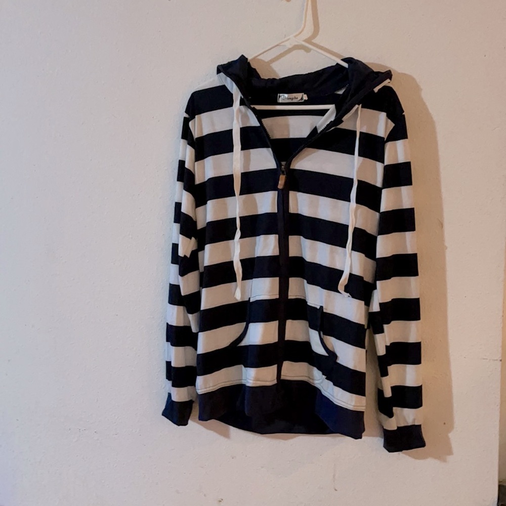 Black and white striped zipper jacket